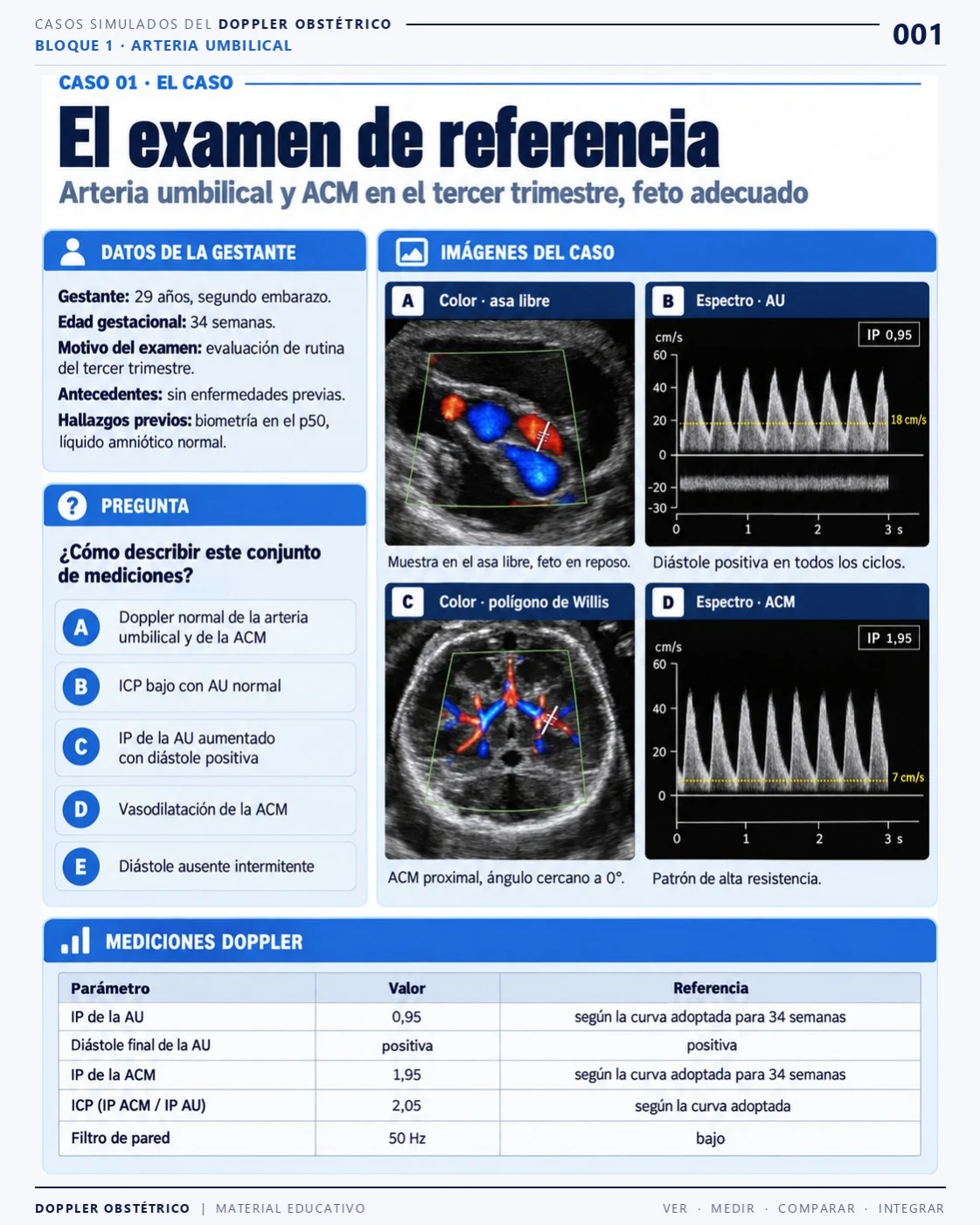 Página 1: Caso 1: el examen de referencia. Extracto del PDF de Doppler Obstétrico y Fetal.